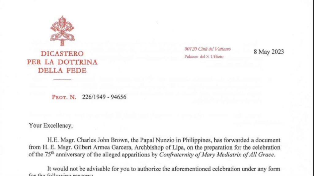 2023 CDF Dissuading Any Activity for the 75th Anniversary of Lipa Apparitions